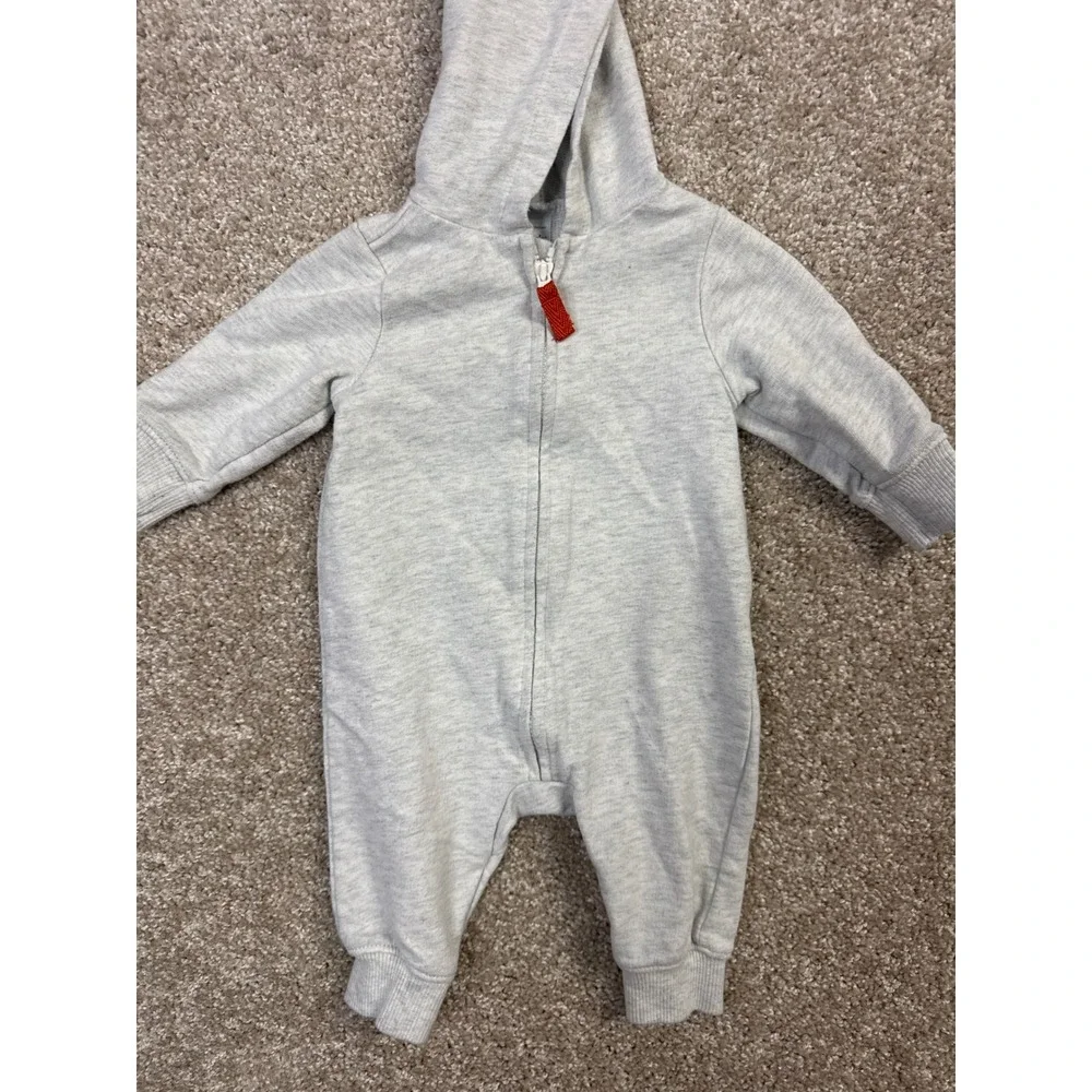 Baby Gray Chicken Rooster Hooded Romper One Piece Zip Up Size 3Months